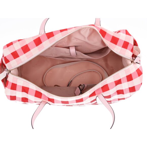 Kate Spade Chelsea Gingham Check Print Weekender Duffle Travel Bag Pink Multi - Picture 5 of 5